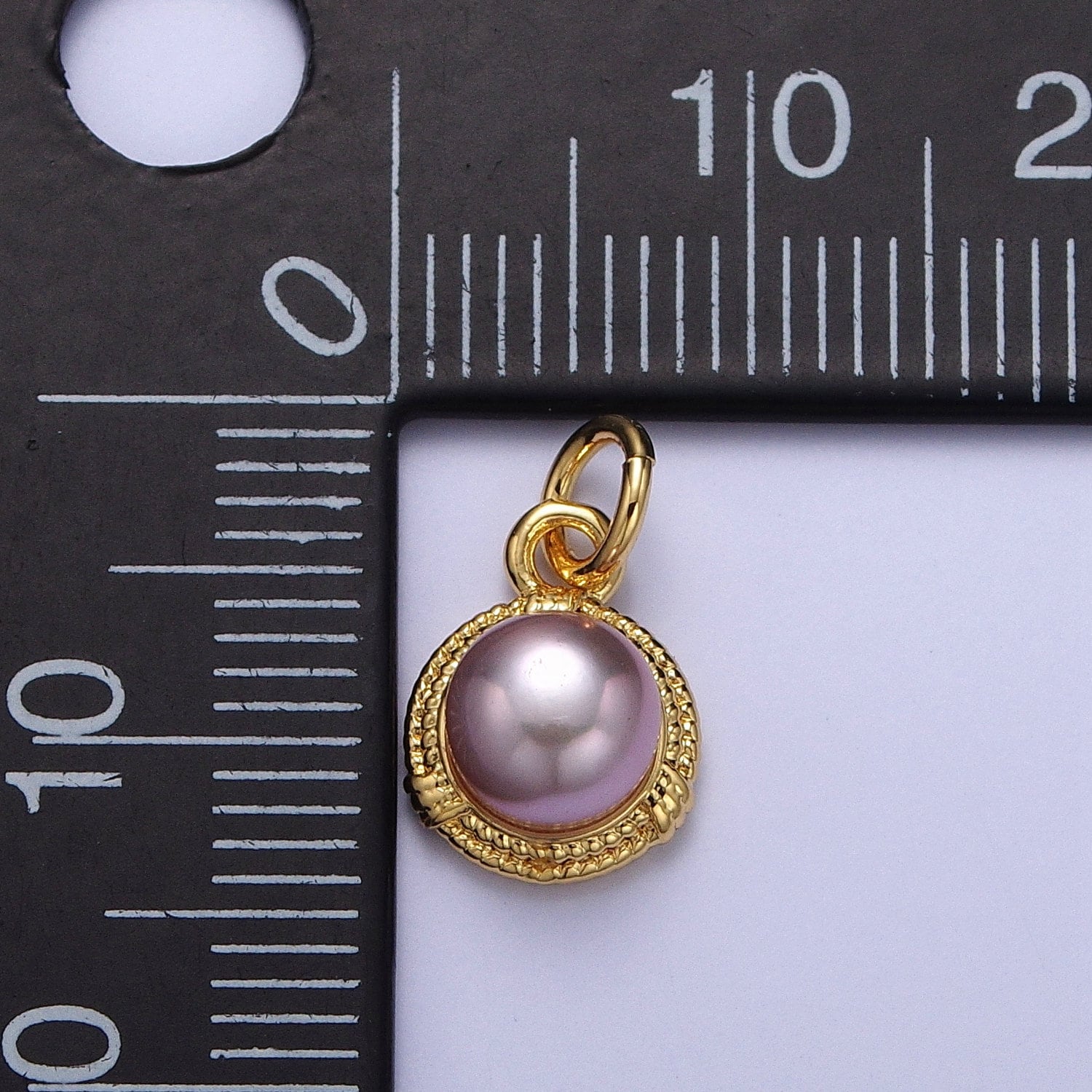 Elegant Purple White Round Shell Pearl Circular Pendant, Gold Plated Micro Paved Clear CZ Wheat Wreath Textured Edge Mother of Pearl Charm