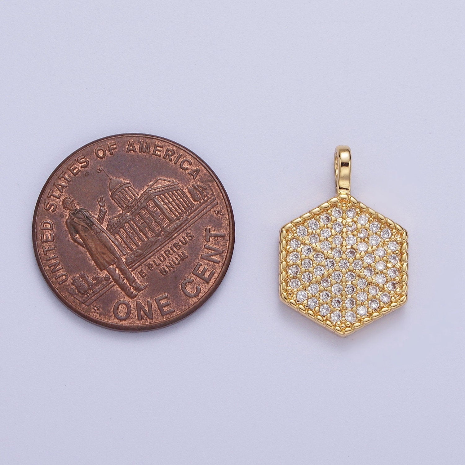 Gold CZ Simple Geometric Hexagon Pendant, 24K Gold Filled Clear Micro Paved CZ Hexagonal Twisted Edge Charm | H-466