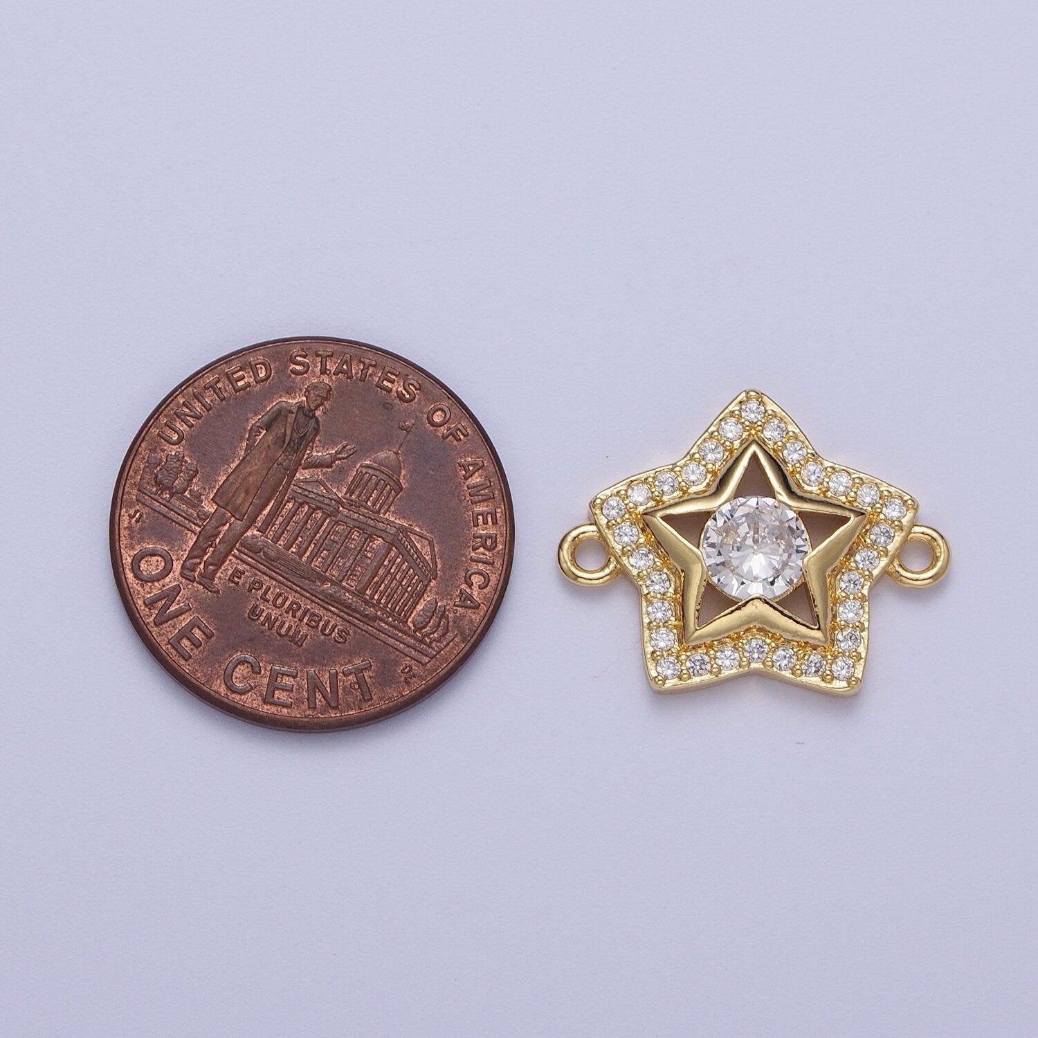 Dainty Gold CZ Star Charm Connector, 24K Gold Plated Clear Micro Paved CZ Stars Layered Hollow Center Celestial Link Connector | F-201