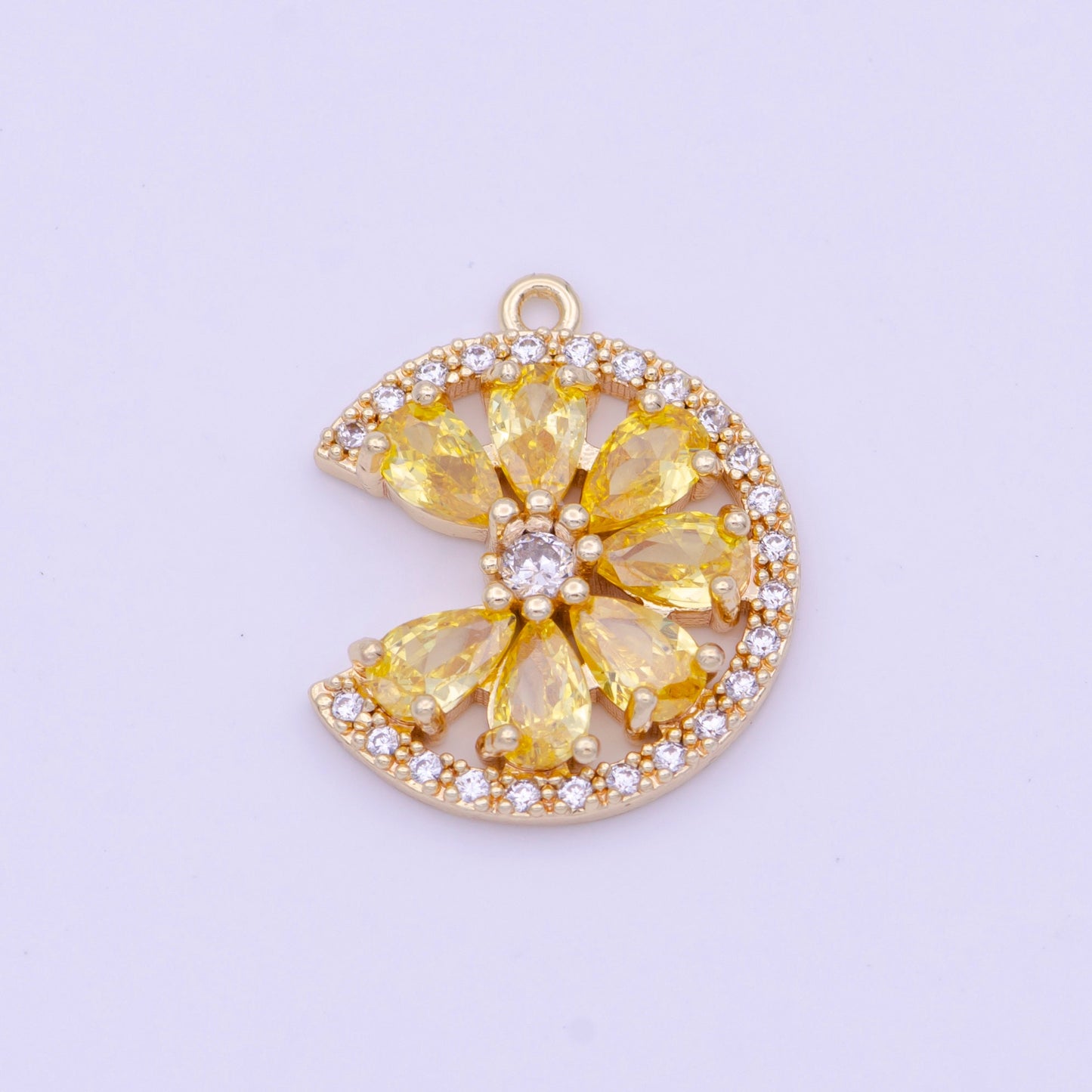 14K Gold Filled Micro Paved Teardrop CZ Crescent Moon Flower Lemon Charm | X744 X745