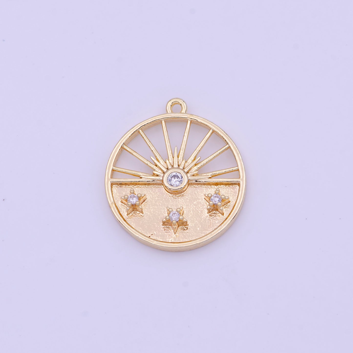 Round Sun and Star Charm- Gold Sunshine Charm Sun ray Charm Celestial Jewelry Making Supply D-392