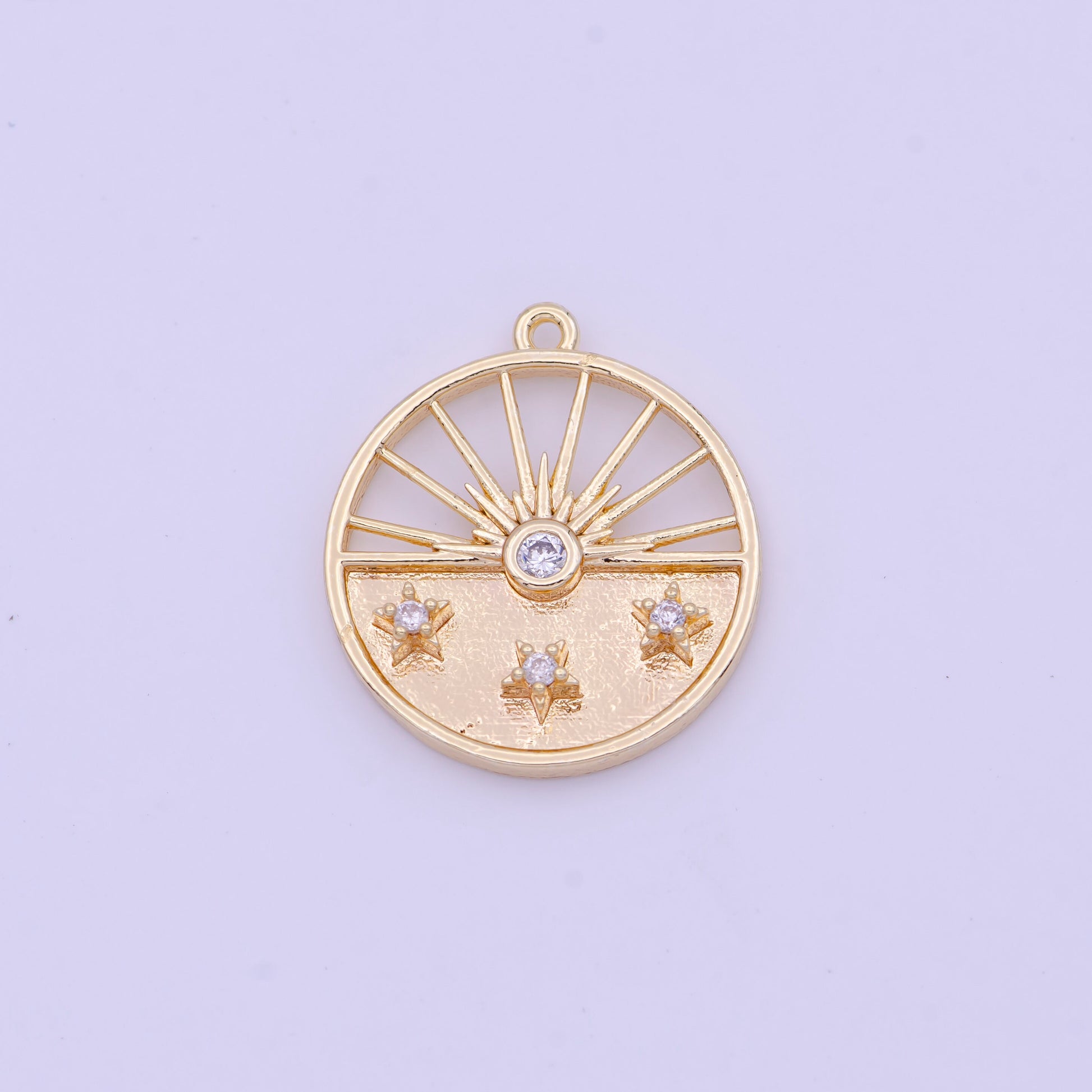 Round Sun and Star Charm- Gold Sunshine Charm Sun ray Charm Celestial Jewelry Making Supply D-392