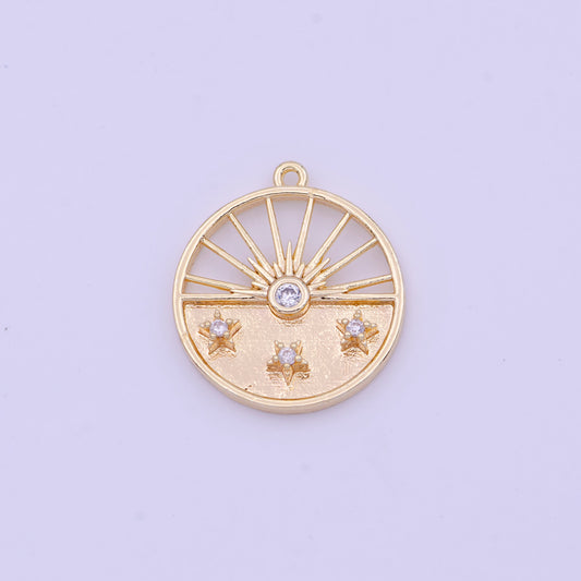 Round Sun and Star Charm- Gold Sunshine Charm Sun ray Charm Celestial Jewelry Making Supply D-392