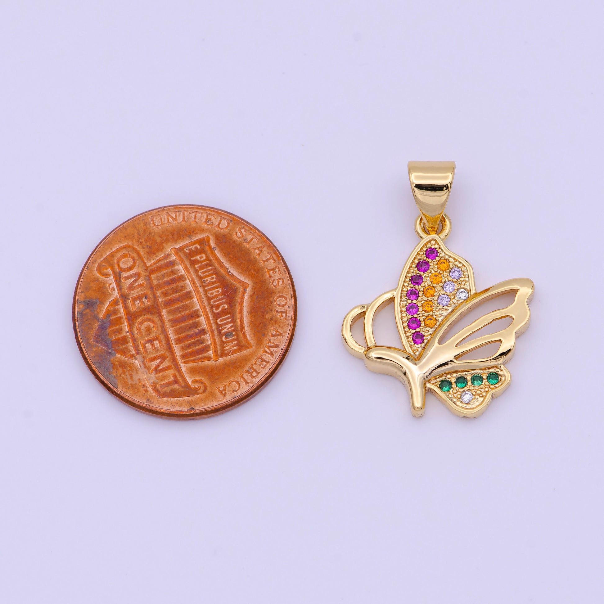 Dainty Gold Butterfly Pendant Multi Color CZ Mariposa Charm H-575