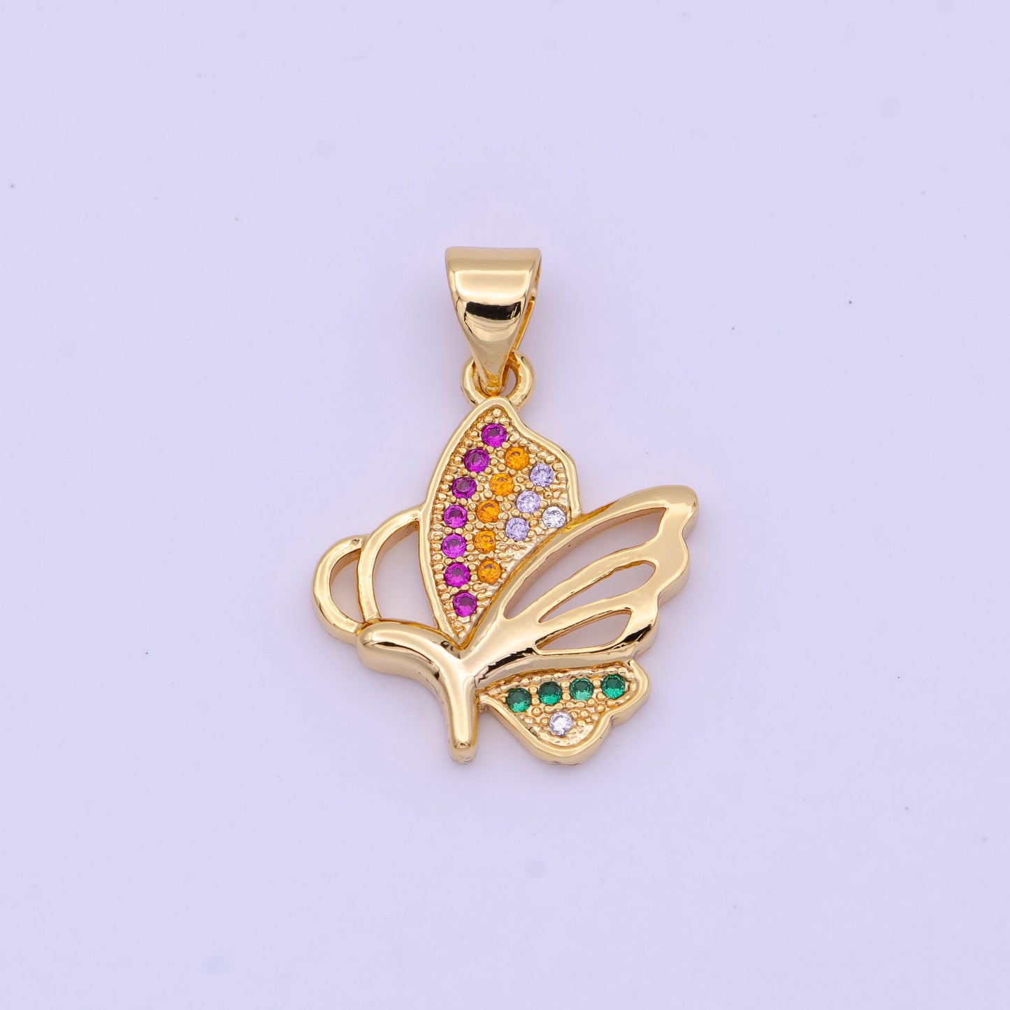 Dainty Gold Butterfly Pendant Multi Color CZ Mariposa Charm H-575