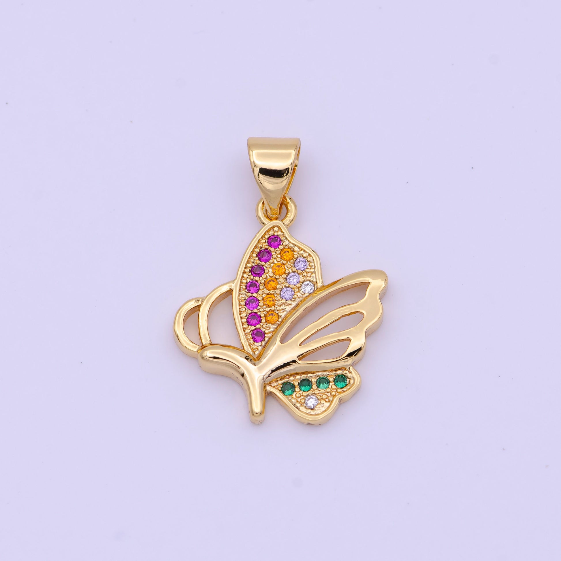 Dainty Gold Butterfly Pendant Multi Color CZ Mariposa Charm H-575