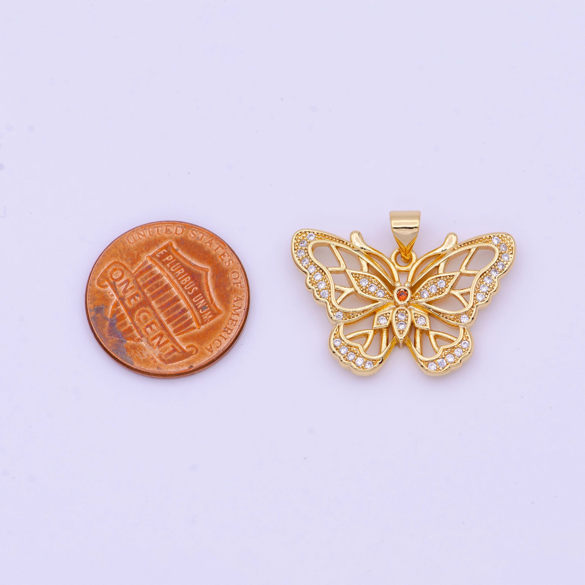 Dainty Gold Butterfly Pendant Clear Micro Pave CZ Mariposa Charm H-670
