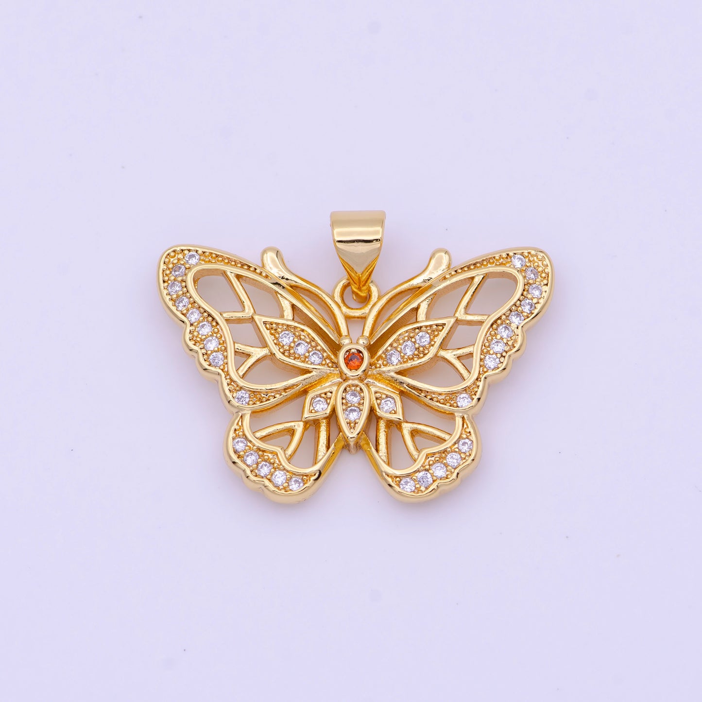 Dainty Gold Butterfly Pendant Clear Micro Pave CZ Mariposa Charm H-670