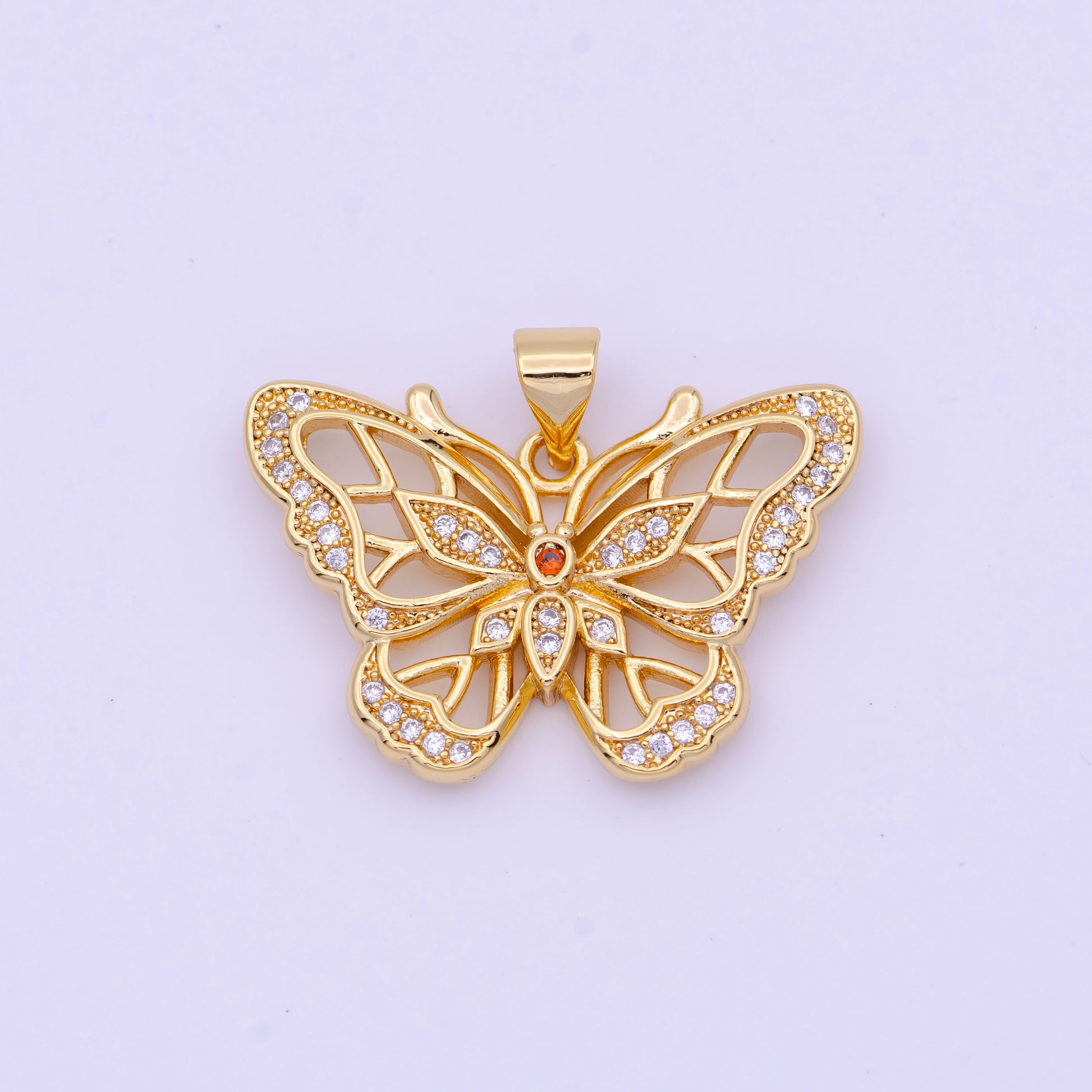 Dainty Gold Butterfly Pendant Clear Micro Pave CZ Mariposa Charm H-670