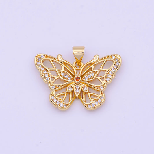 Dainty Gold Butterfly Pendant Clear Micro Pave CZ Mariposa Charm H-670