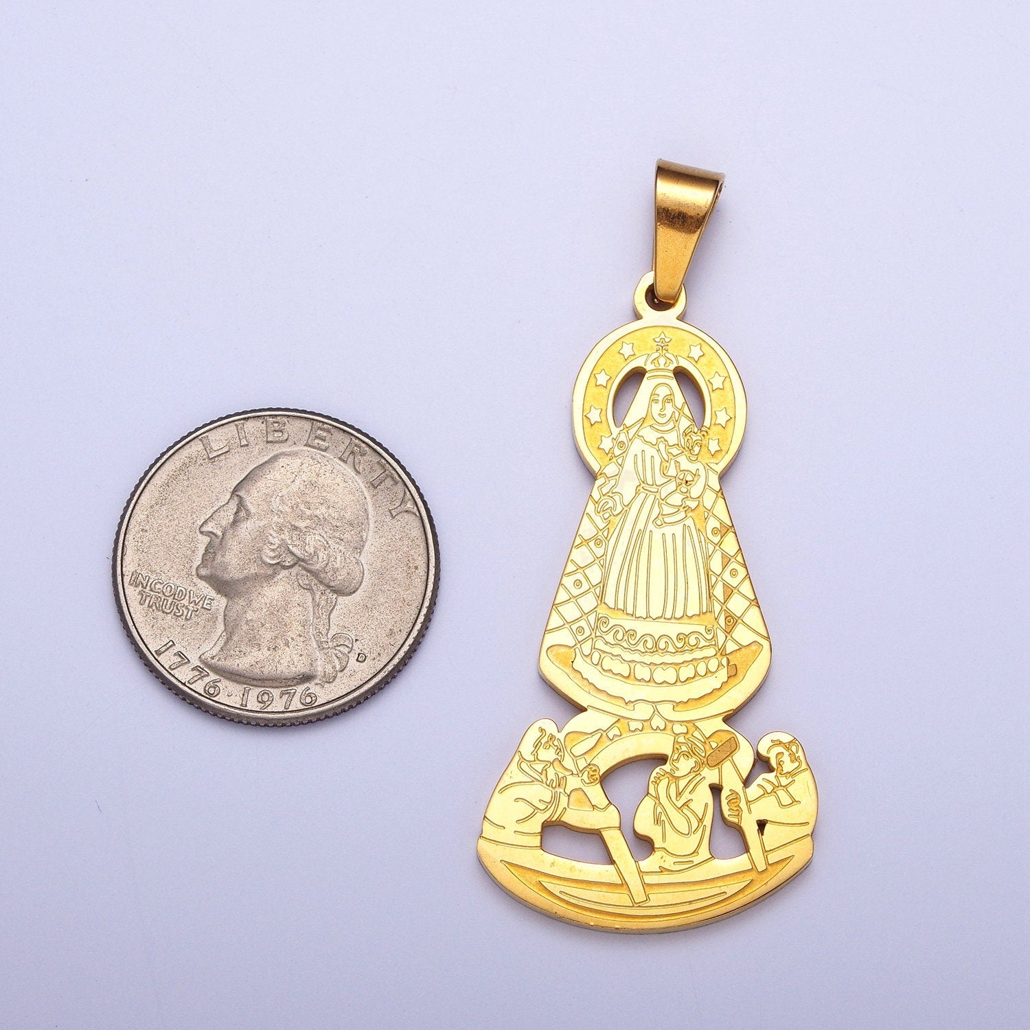 Gold Virgin Mary & Baby Jesus Pendant, 24K Gold Filled Stainless Steel Our Lady of Guadalupe Jesus Christ Religious Charm | X-650