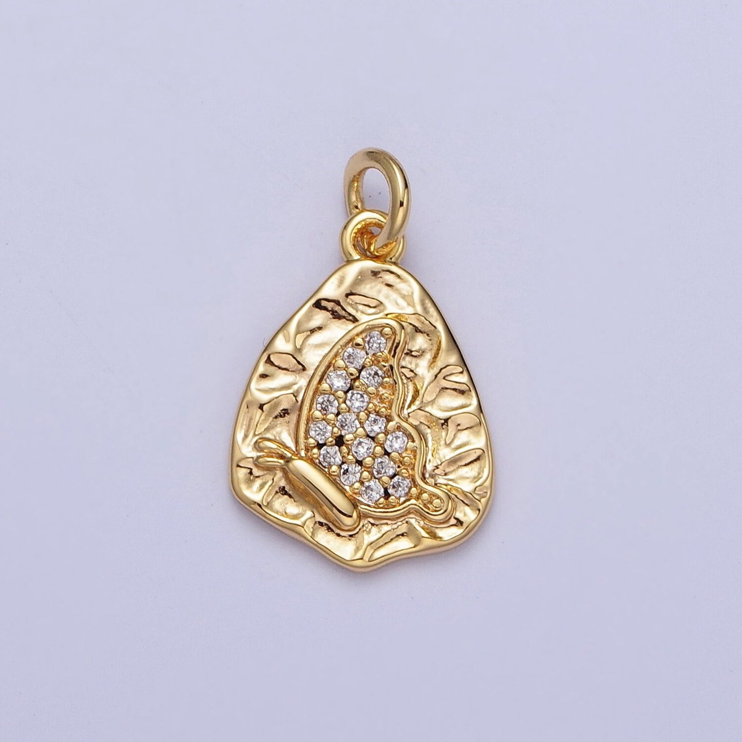 16K Gold Filled Micro Paved Butterfly Wings Hammered Charm | N-548