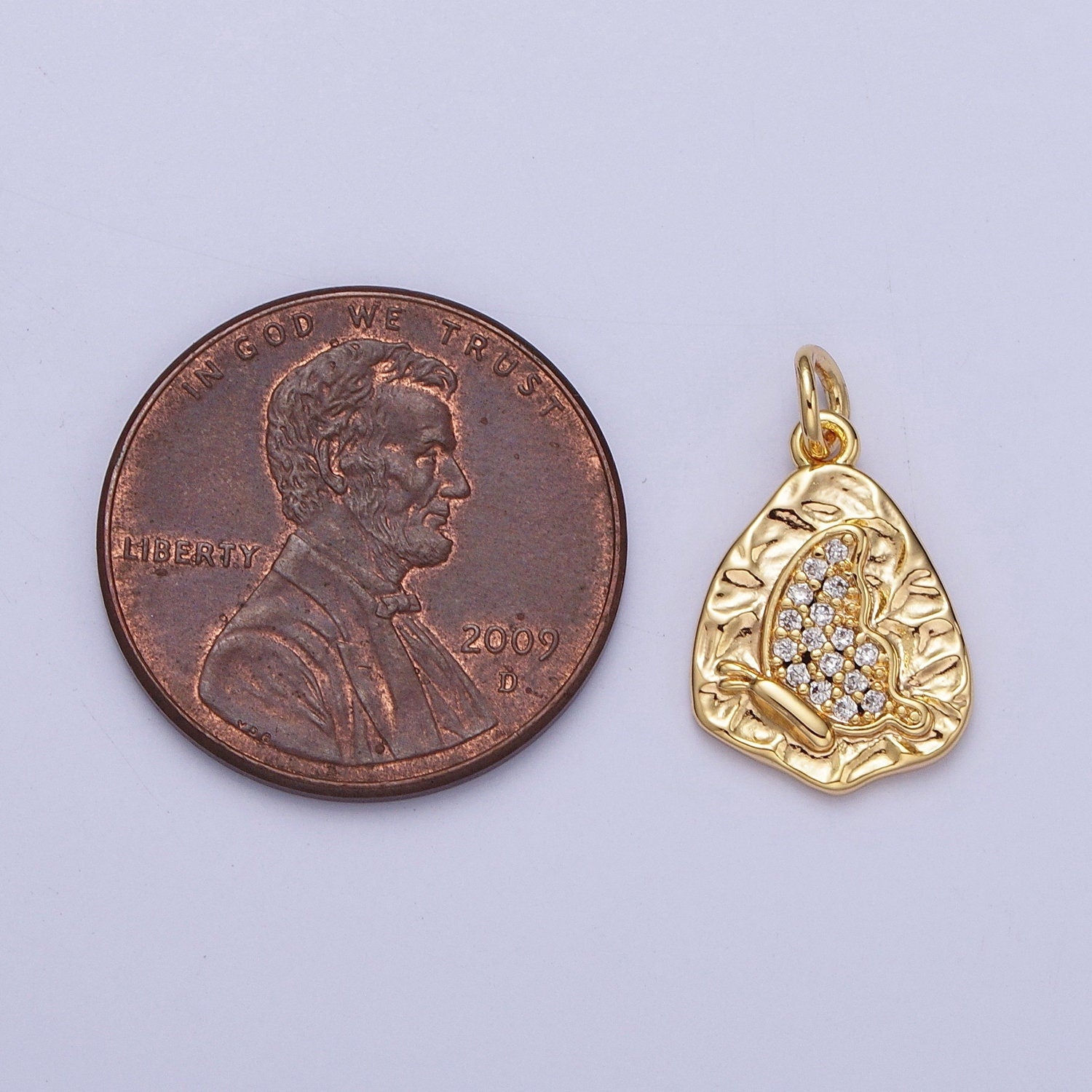 16K Gold Filled Micro Paved Butterfly Wings Hammered Charm | N-548