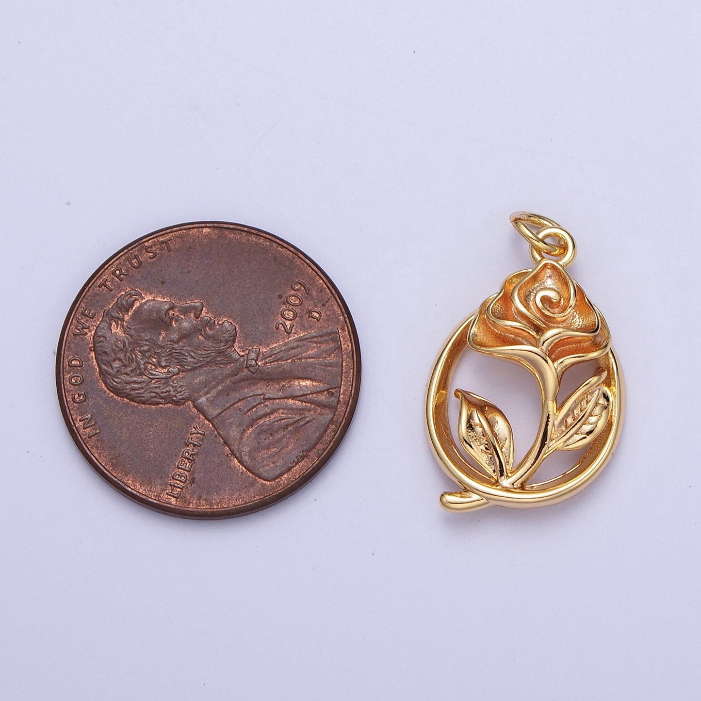 16K Gold Filled Open Flower Rose Charm | AC-477