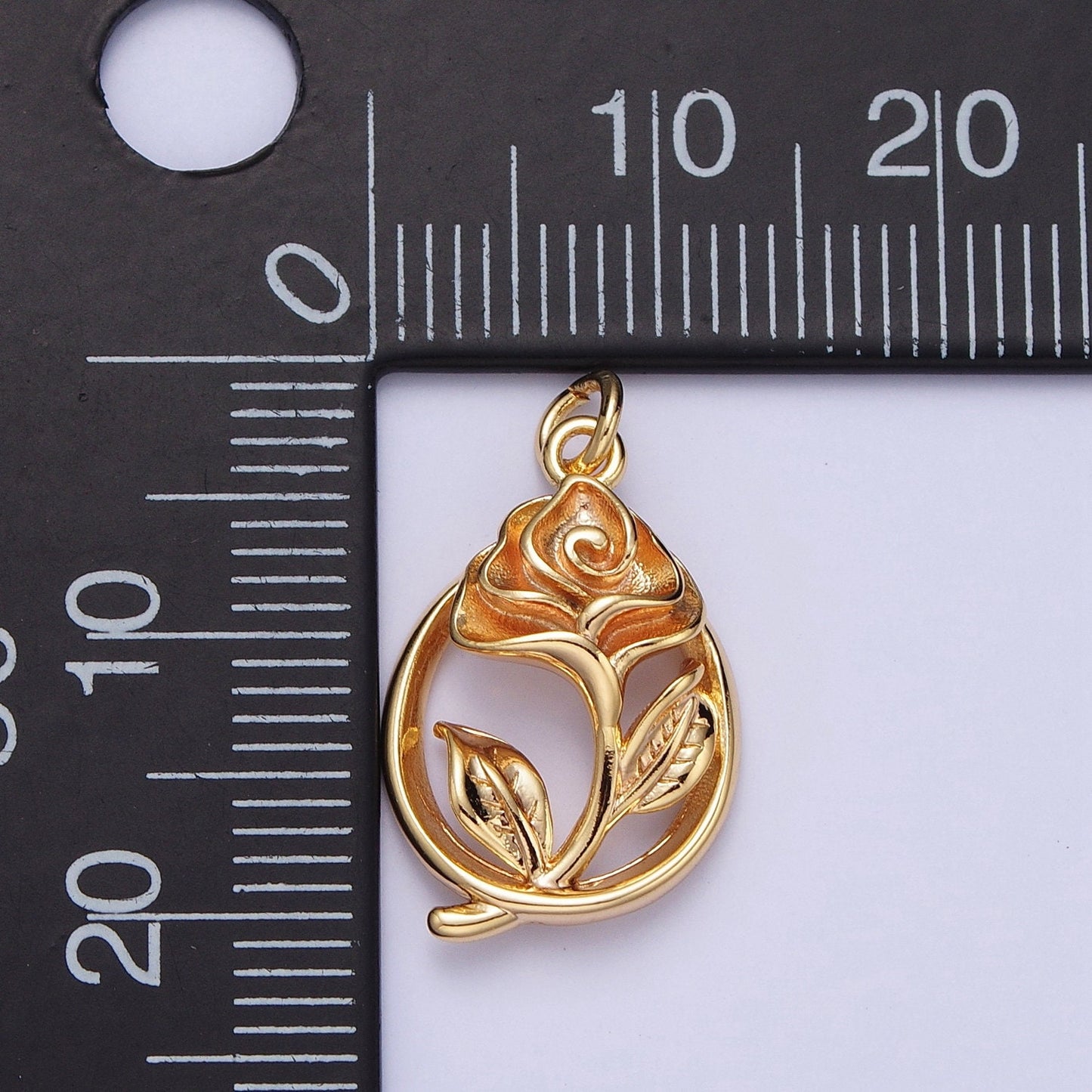 16K Gold Filled Open Flower Rose Charm | AC-477