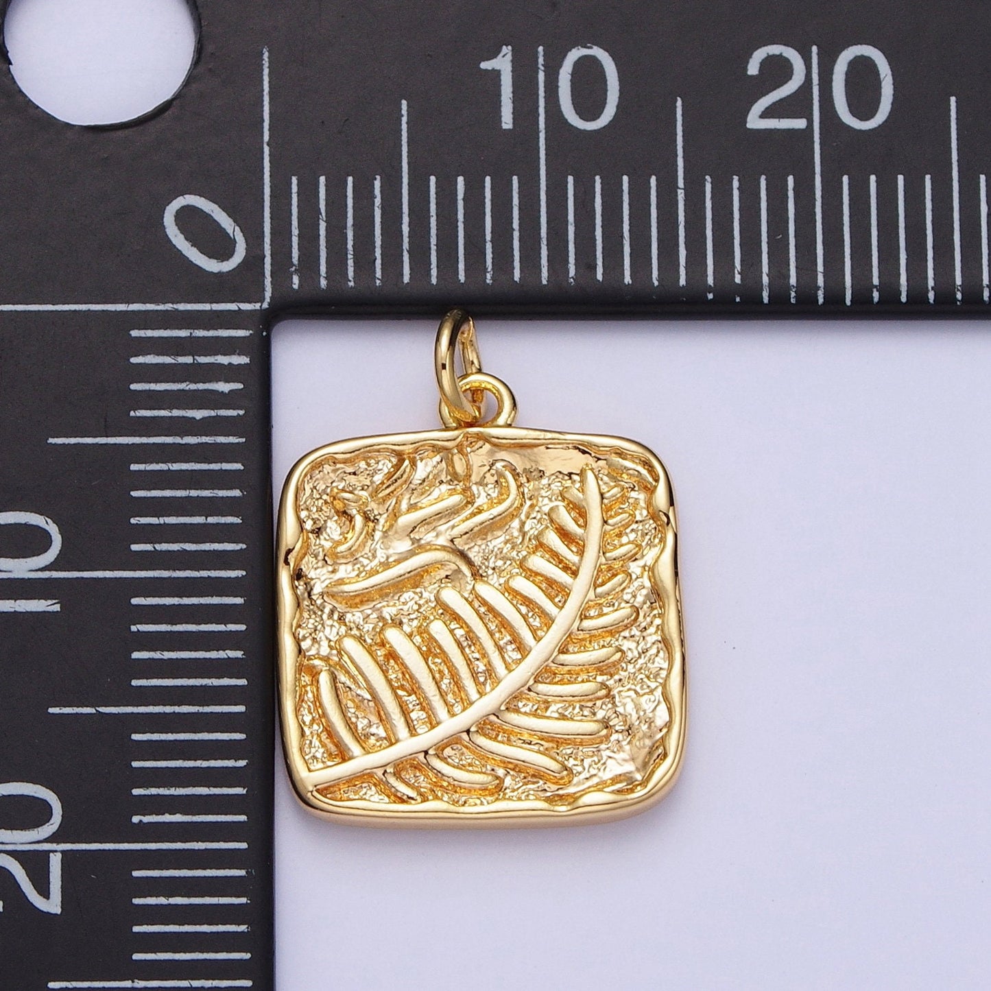 16K Gold Filled Palm Leaf Engraved Square Minimalist Charm | A780