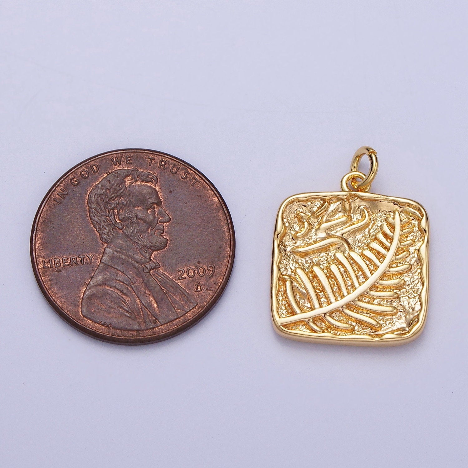 16K Gold Filled Palm Leaf Engraved Square Minimalist Charm | A780