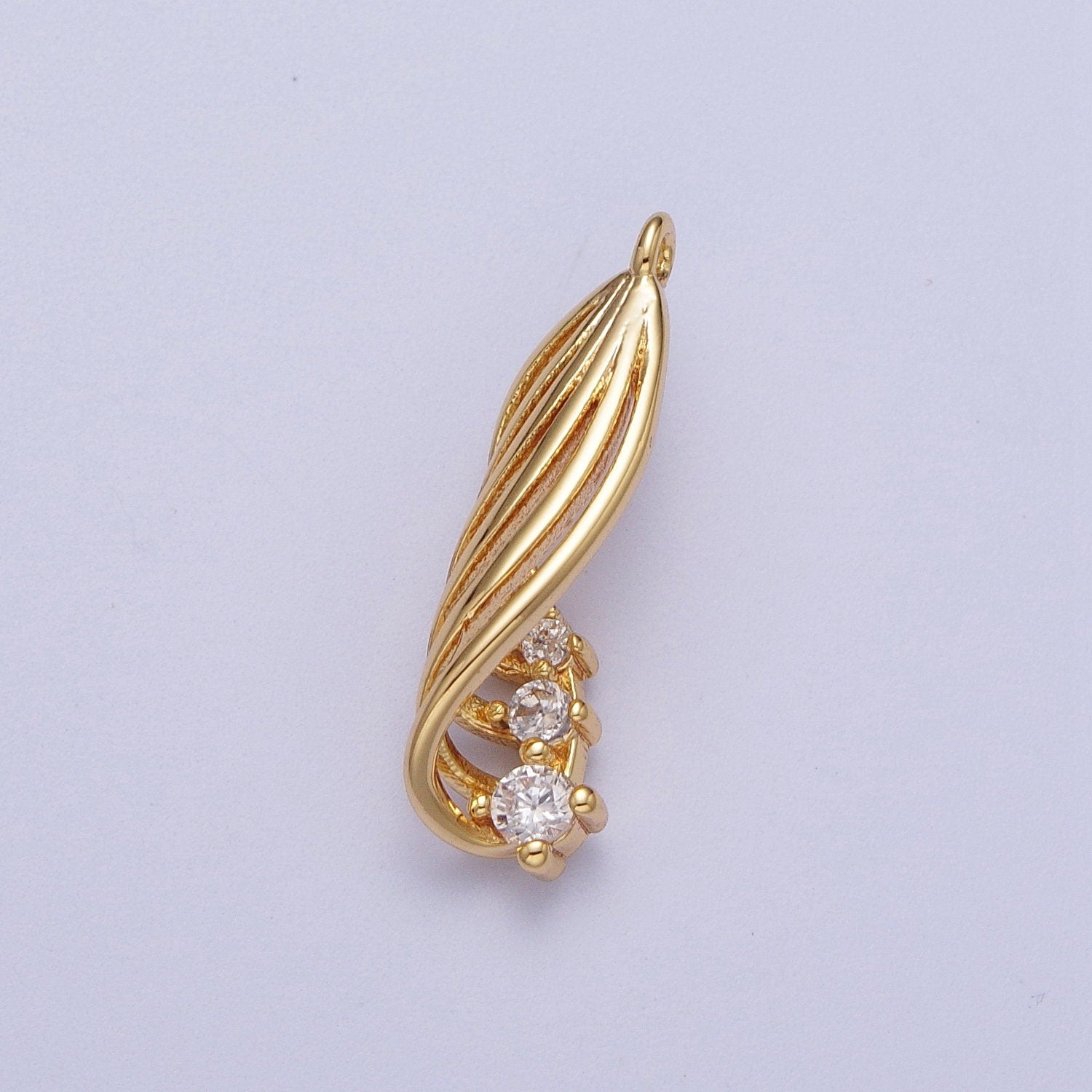 24K Gold Filled Palm Leaves Swirl Leaves Charm CZ Stone Minimalist Nature Plant Leaf Charm For DIY Jewelry Making | E-420