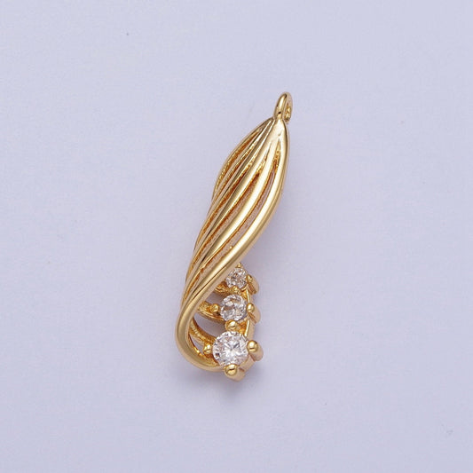 24K Gold Filled Palm Leaves Swirl Leaves Charm CZ Stone Minimalist Nature Plant Leaf Charm For DIY Jewelry Making | E-420