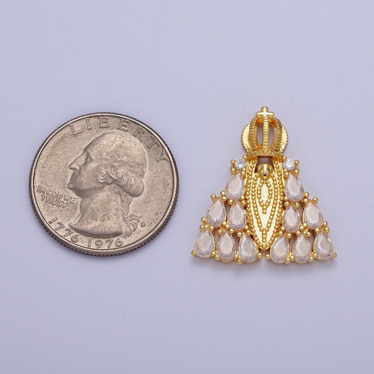 Gold CZ Religious Nossa Senhora Aparecida Pendant 24K Gold Plated Clear Micro Paved Marquise Cut Cz Cross Crown Church Religious Charm H-655
