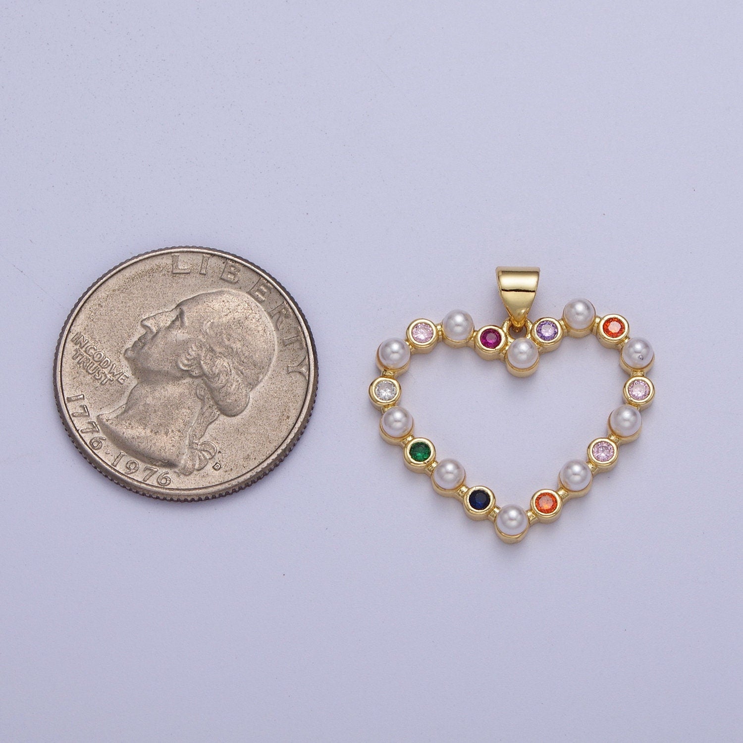 Gold CZ Pearls Elegant Heart Pendant, 24K Gold Plated Colorful Micro Paved CZ Freshwater Mother of Pearl Hollow Love Heart Pendant | H-656