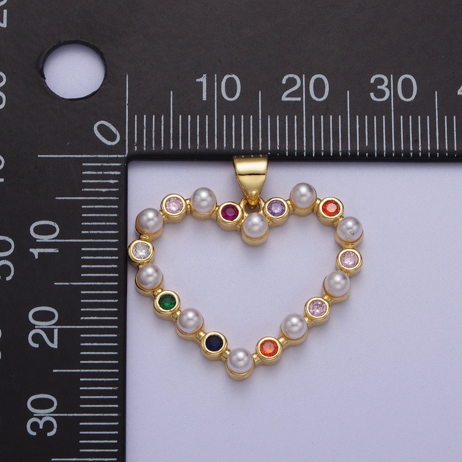 Gold CZ Pearls Elegant Heart Pendant, 24K Gold Plated Colorful Micro Paved CZ Freshwater Mother of Pearl Hollow Love Heart Pendant | H-656