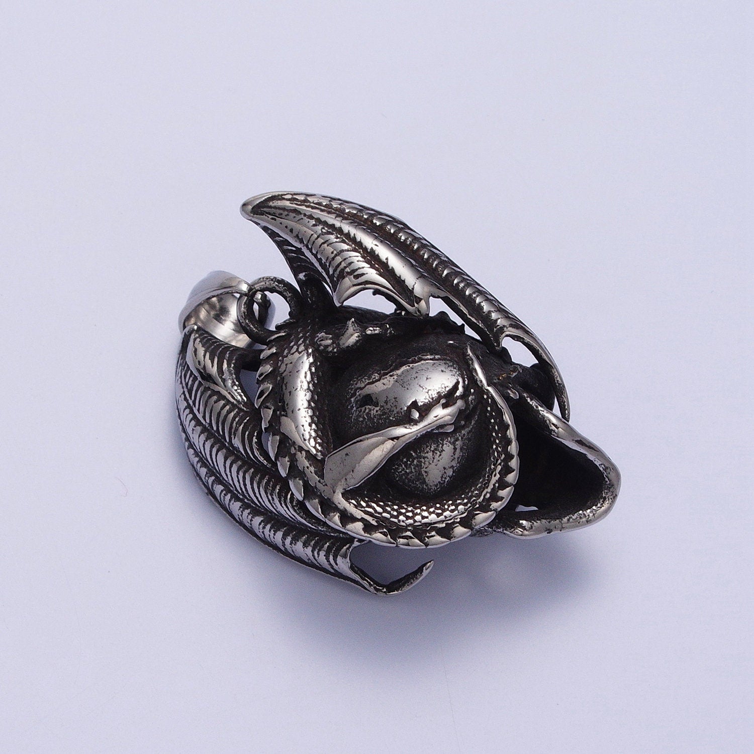 3D Silver Dragon on Skull Skeleton Stainless Steel Pendant in Gold & Silver Men Charm Statement Necklace| X667 X668