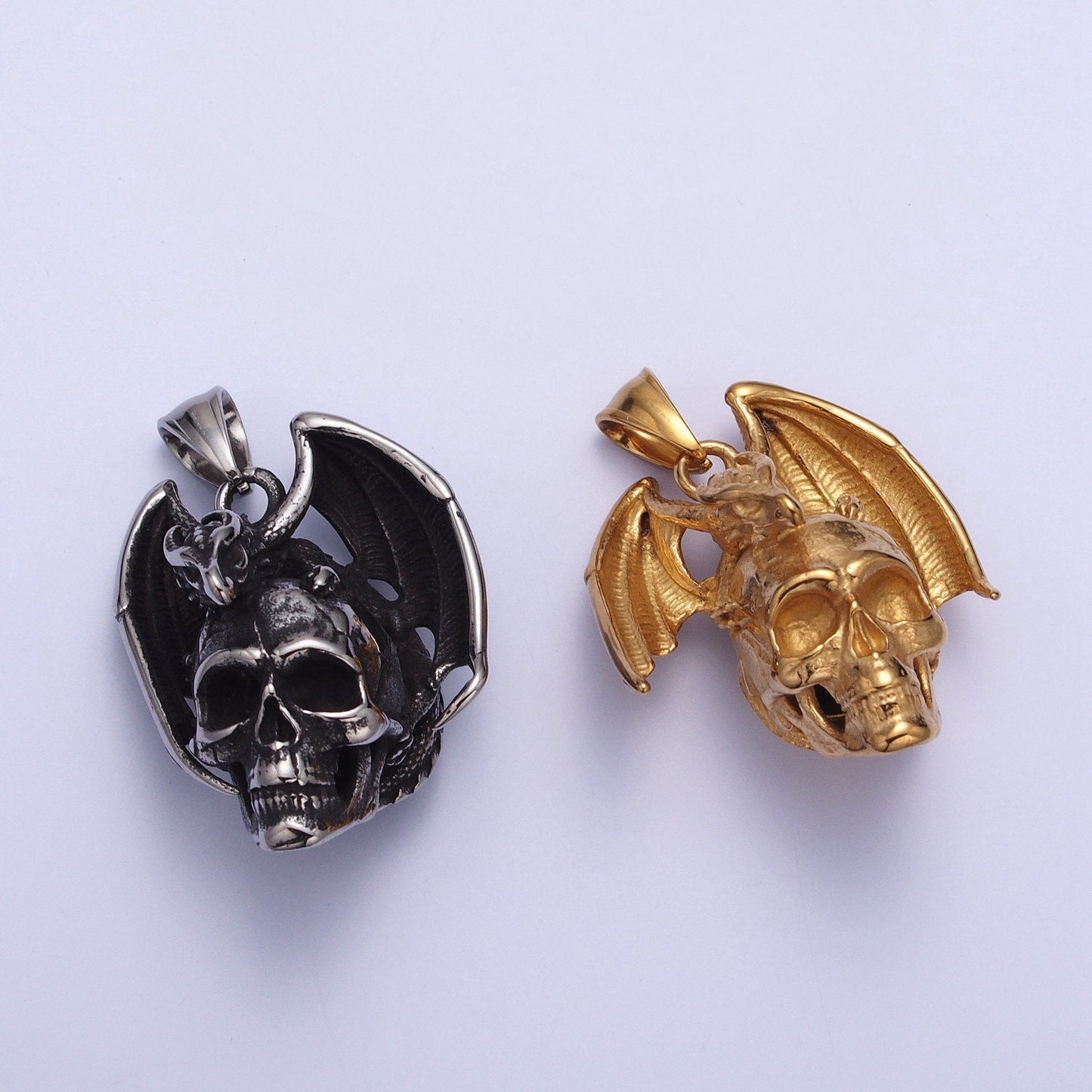 3D Silver Dragon on Skull Skeleton Stainless Steel Pendant in Gold & Silver Men Charm Statement Necklace| X667 X668