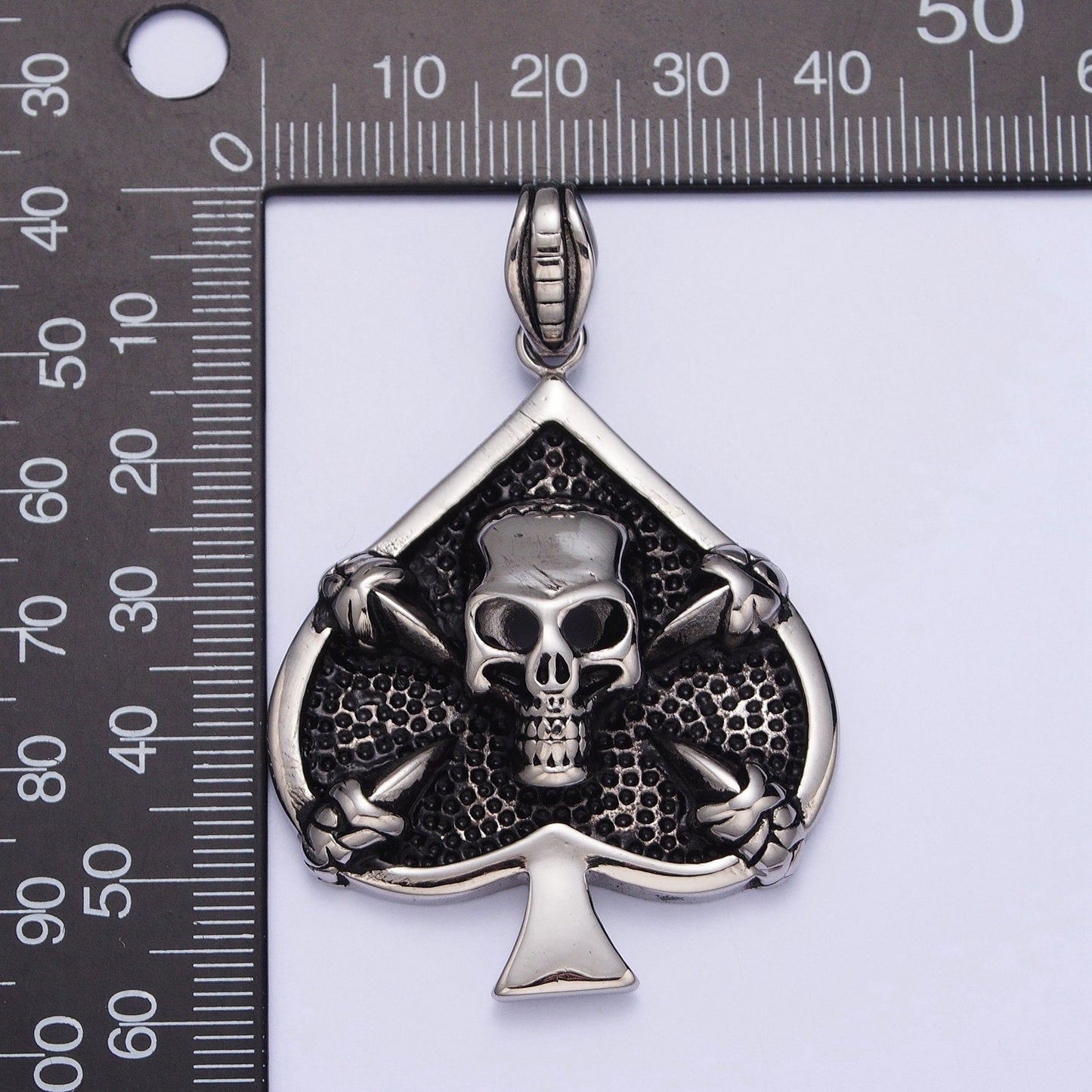 3d Silver Skull Pendant- Ace of Spade Skull Charm Gothic Silver Men Necklace Pendant Stainless Steel Jewelry x660