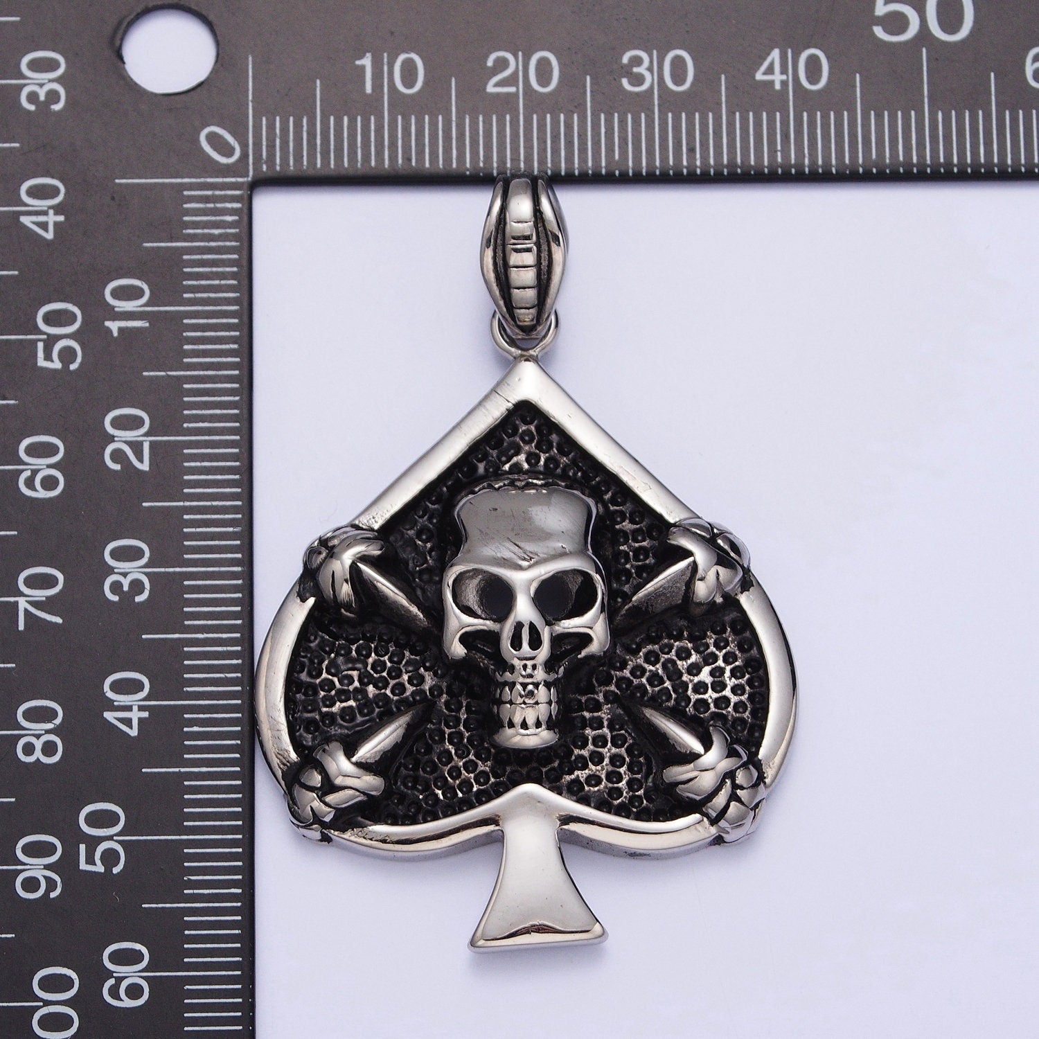 3d Silver Skull Pendant- Ace of Spade Skull Charm Gothic Silver Men Necklace Pendant Stainless Steel Jewelry x660