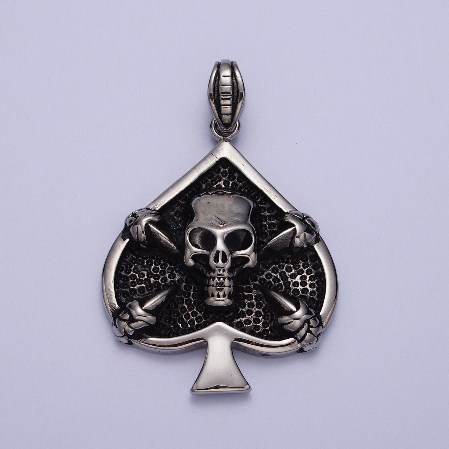 3d Silver Skull Pendant- Ace of Spade Skull Charm Gothic Silver Men Necklace Pendant Stainless Steel Jewelry x660