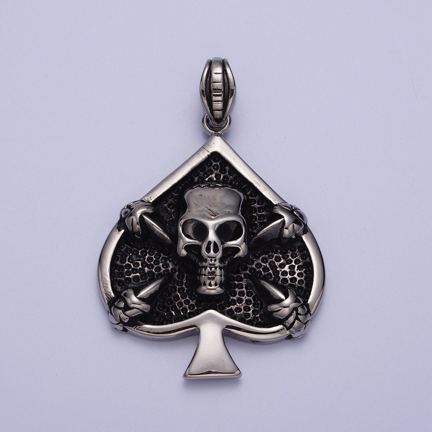 3d Silver Skull Pendant- Ace of Spade Skull Charm Gothic Silver Men Necklace Pendant Stainless Steel Jewelry x660