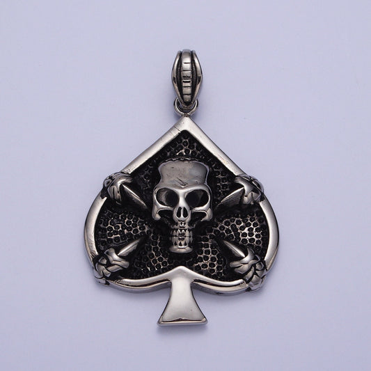 3d Silver Skull Pendant- Ace of Spade Skull Charm Gothic Silver Men Necklace Pendant Stainless Steel Jewelry x660