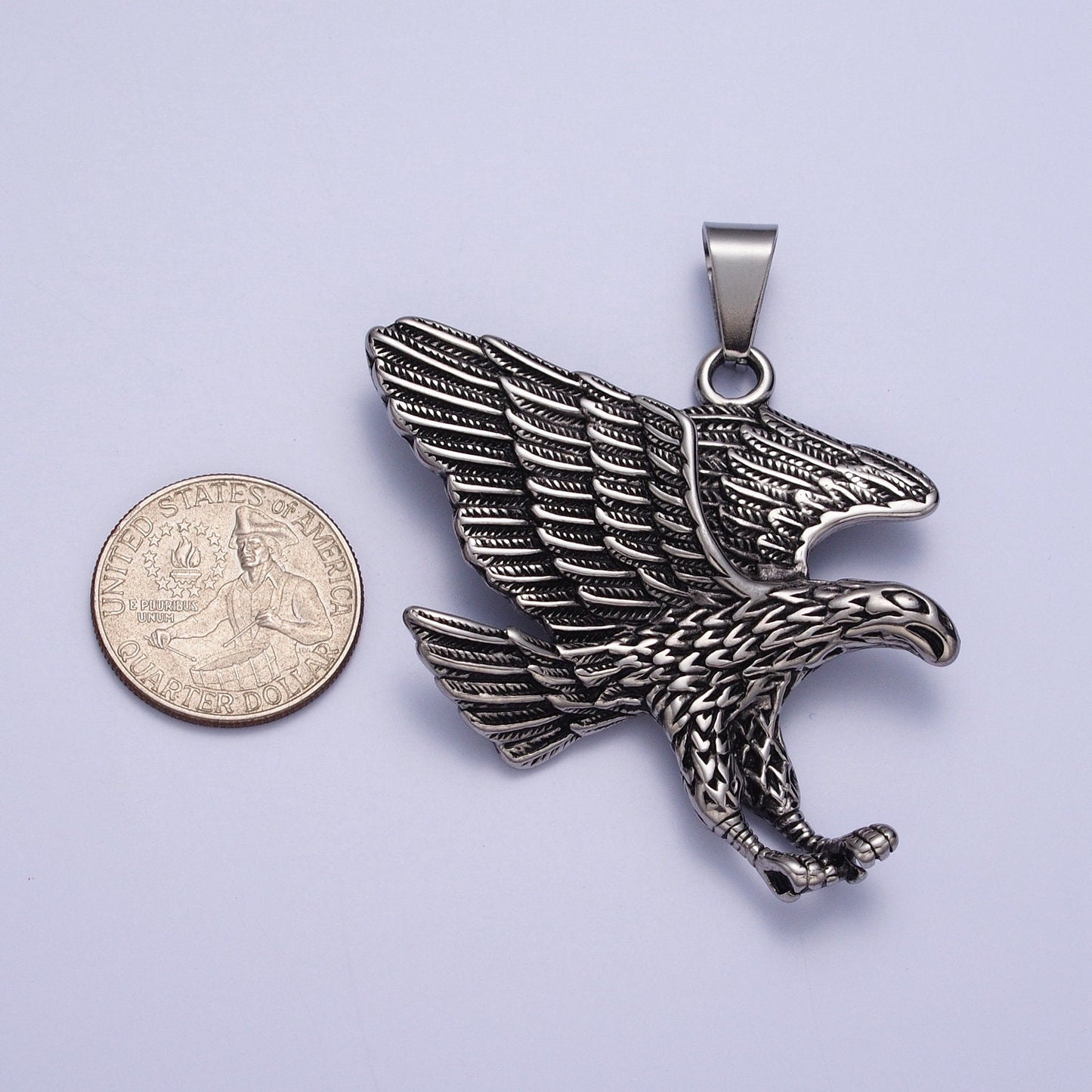 Silver Flying Bald Eagle Pendant Necklace for Men, Hip Hop American Eagle Charm Hawk Eagle Pendant