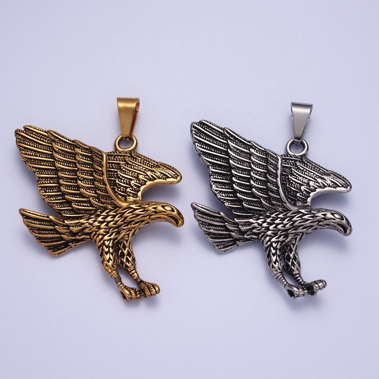 Silver Flying Bald Eagle Pendant Necklace for Men, Hip Hop American Eagle Charm Hawk Eagle Pendant