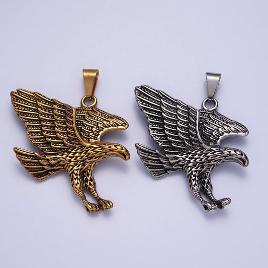 Silver Flying Bald Eagle Pendant Necklace for Men, Hip Hop American Eagle Charm Hawk Eagle Pendant