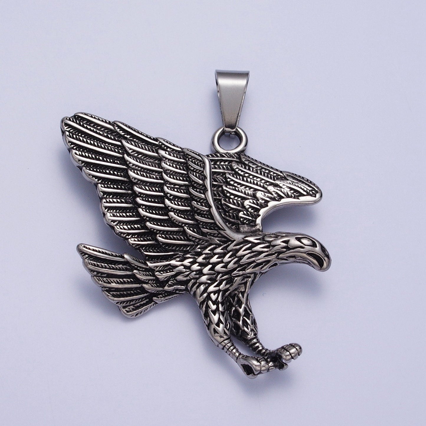 Silver Flying Bald Eagle Pendant Necklace for Men, Hip Hop American Eagle Charm Hawk Eagle Pendant