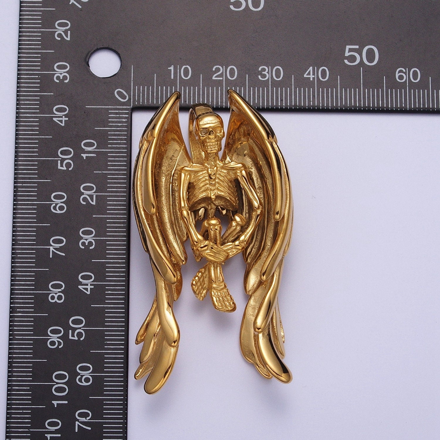 3d Gothic Skull Skeleton Angel Wing Pendant Necklace for Man Gold Antique Silver Heavy Duty Jewelry Statement Necklace