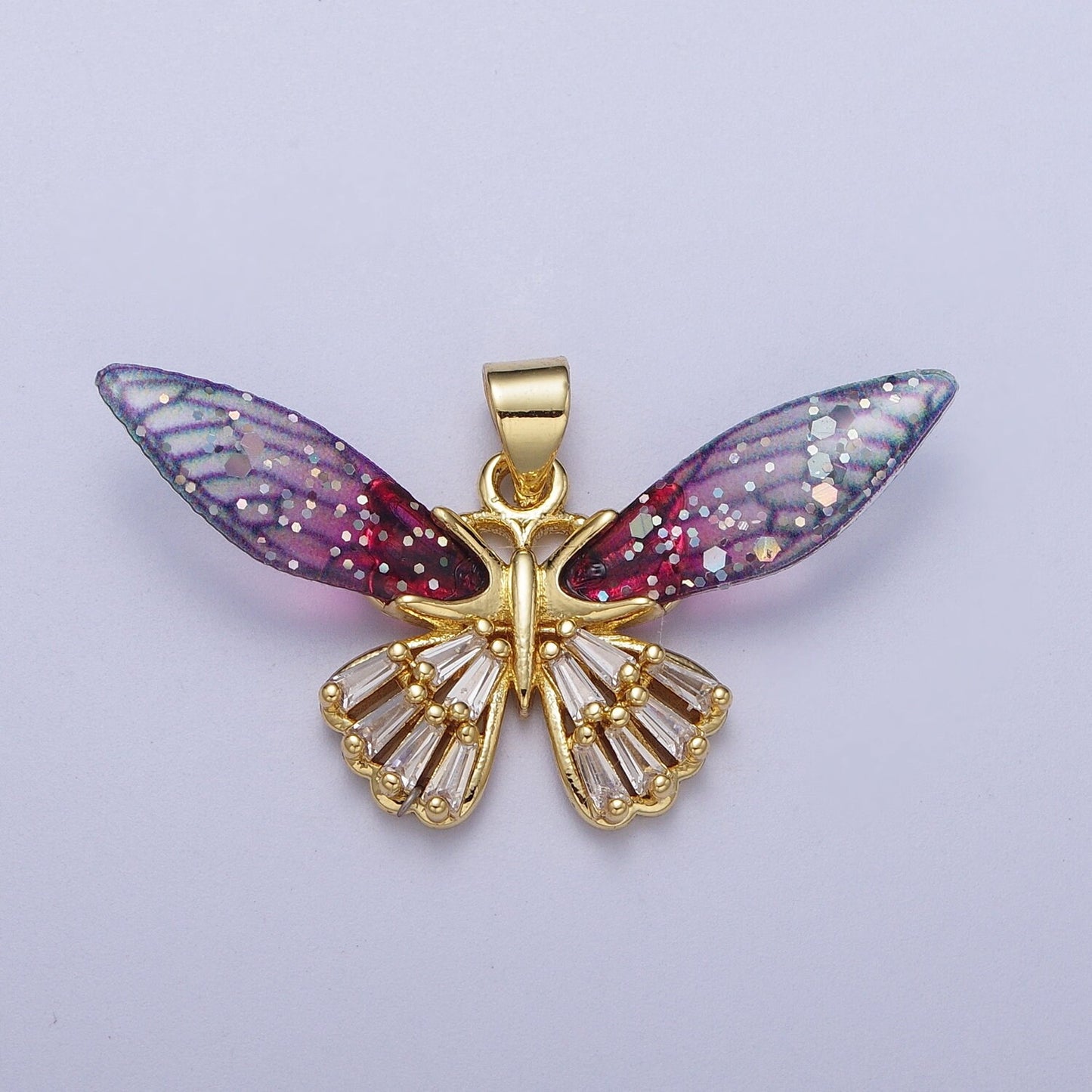Gold Butterfly Pendant Magical Dream Mariposa Charm Blue Fuschia Charm