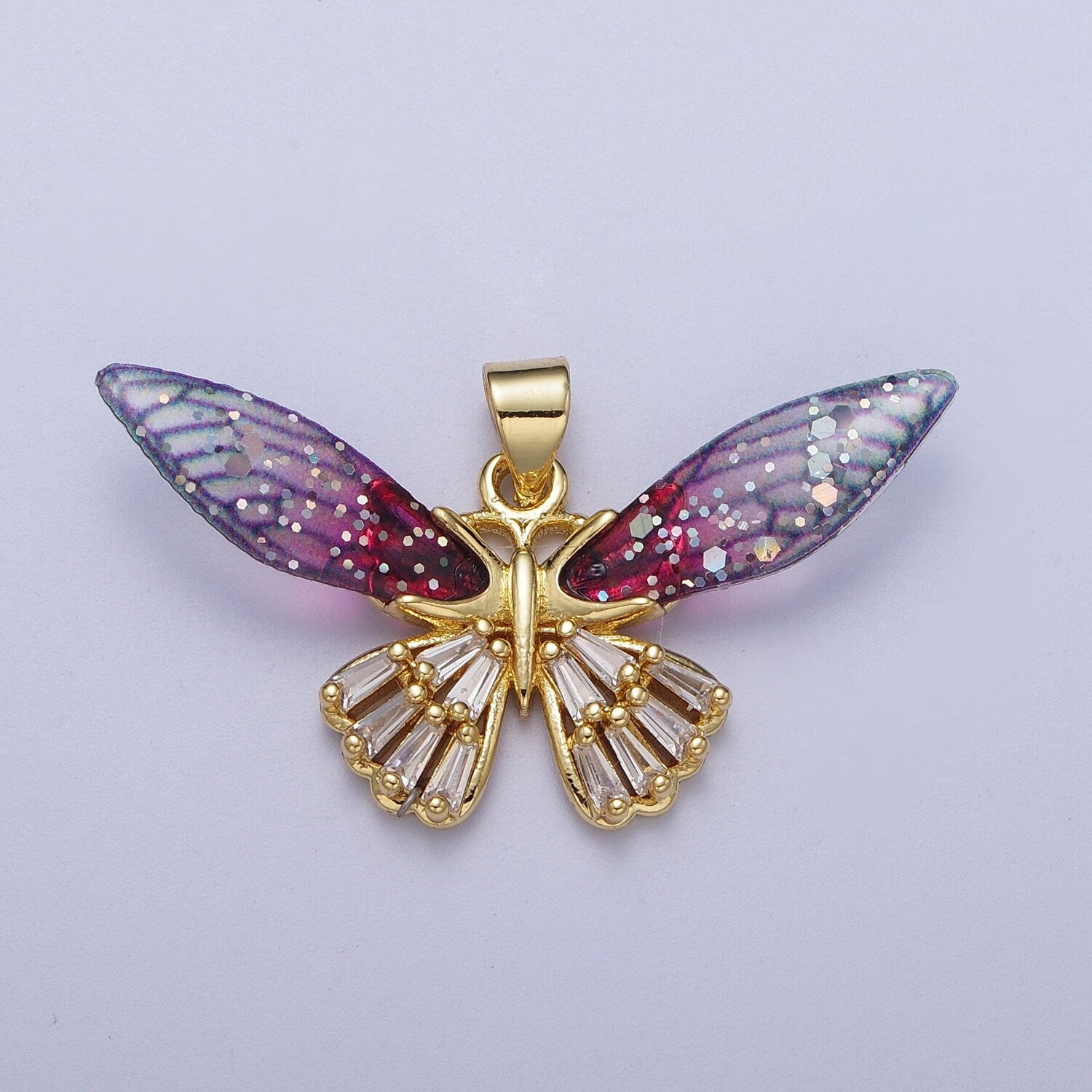 Gold Butterfly Pendant Magical Dream Mariposa Charm Blue Fuschia Charm