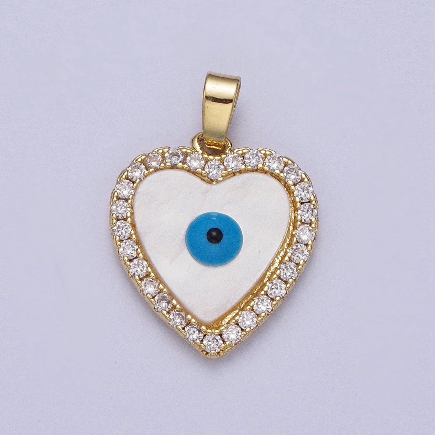 Dainty Evil Eye Charm Gold Enamel Evil Eye Heart Pendant for Add on Charm for Bracelet Necklace Earrings H-776