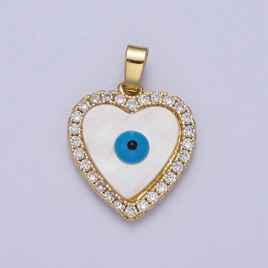 Dainty Evil Eye Charm Gold Enamel Evil Eye Heart Pendant for Add on Charm for Bracelet Necklace Earrings H-776