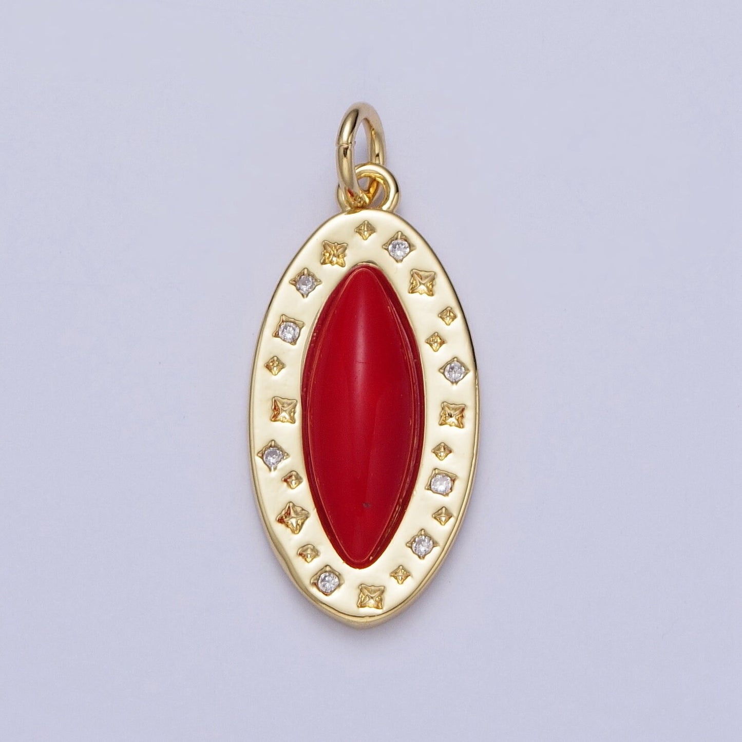 Dainty Red Carnelian Marquise Eye Geometric Star Charm in Gold & Silver Pendant