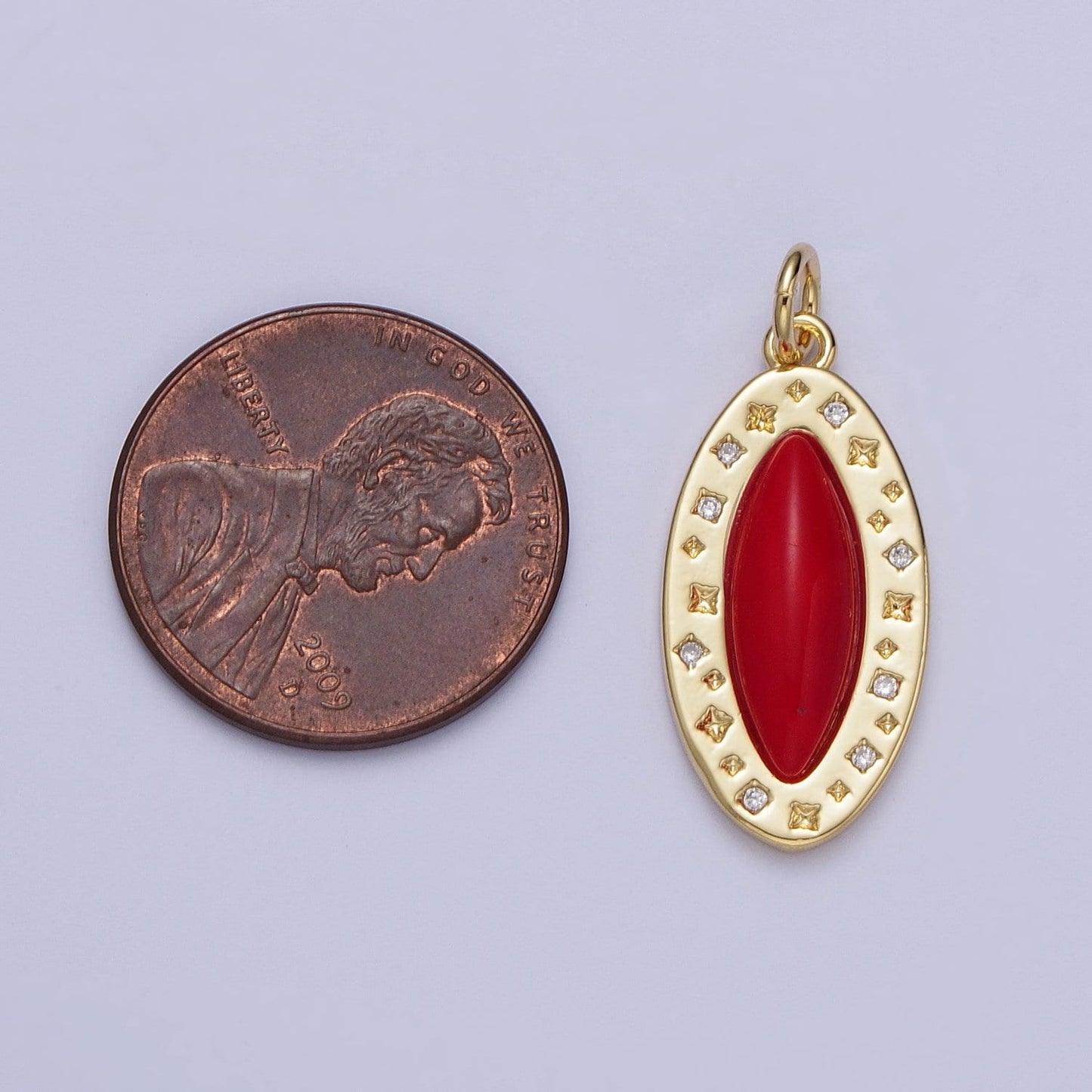 Dainty Red Carnelian Marquise Eye Geometric Star Charm in Gold & Silver Pendant