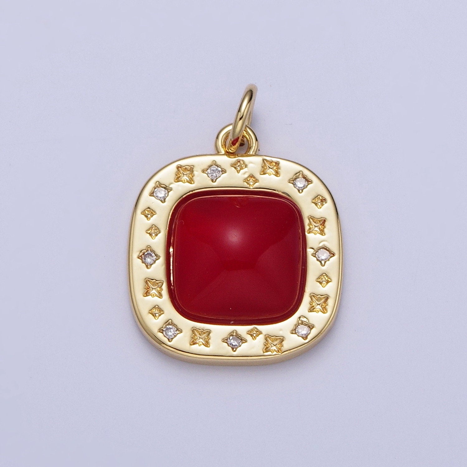 Dainty Red Carnelian Square Geometric star Charm in Gold & Silver Pendant N-474