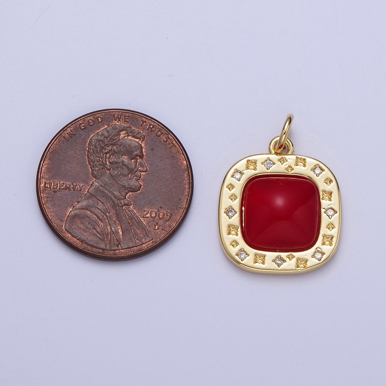 Dainty Red Carnelian Square Geometric star Charm in Gold & Silver Pendant N-474