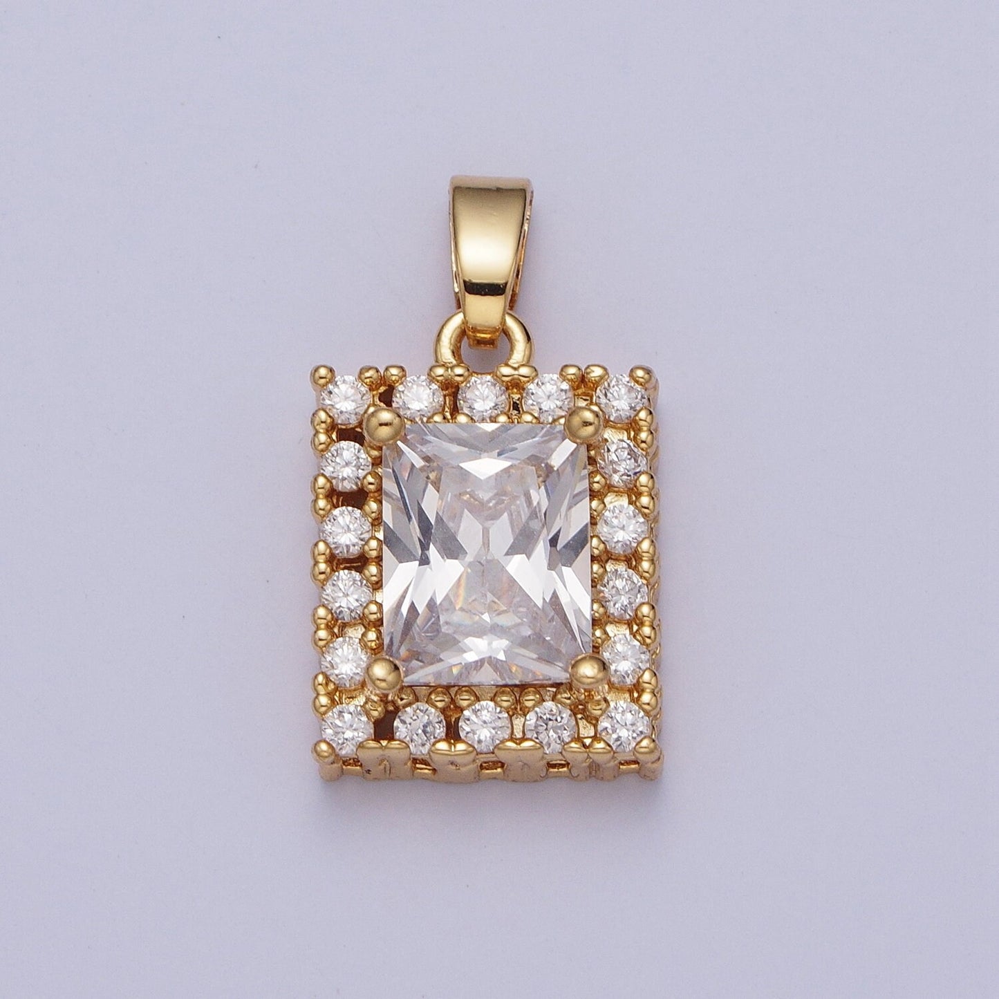 Dainty Clear Micro Paved CZ Rectangular Gold Pendant | H532