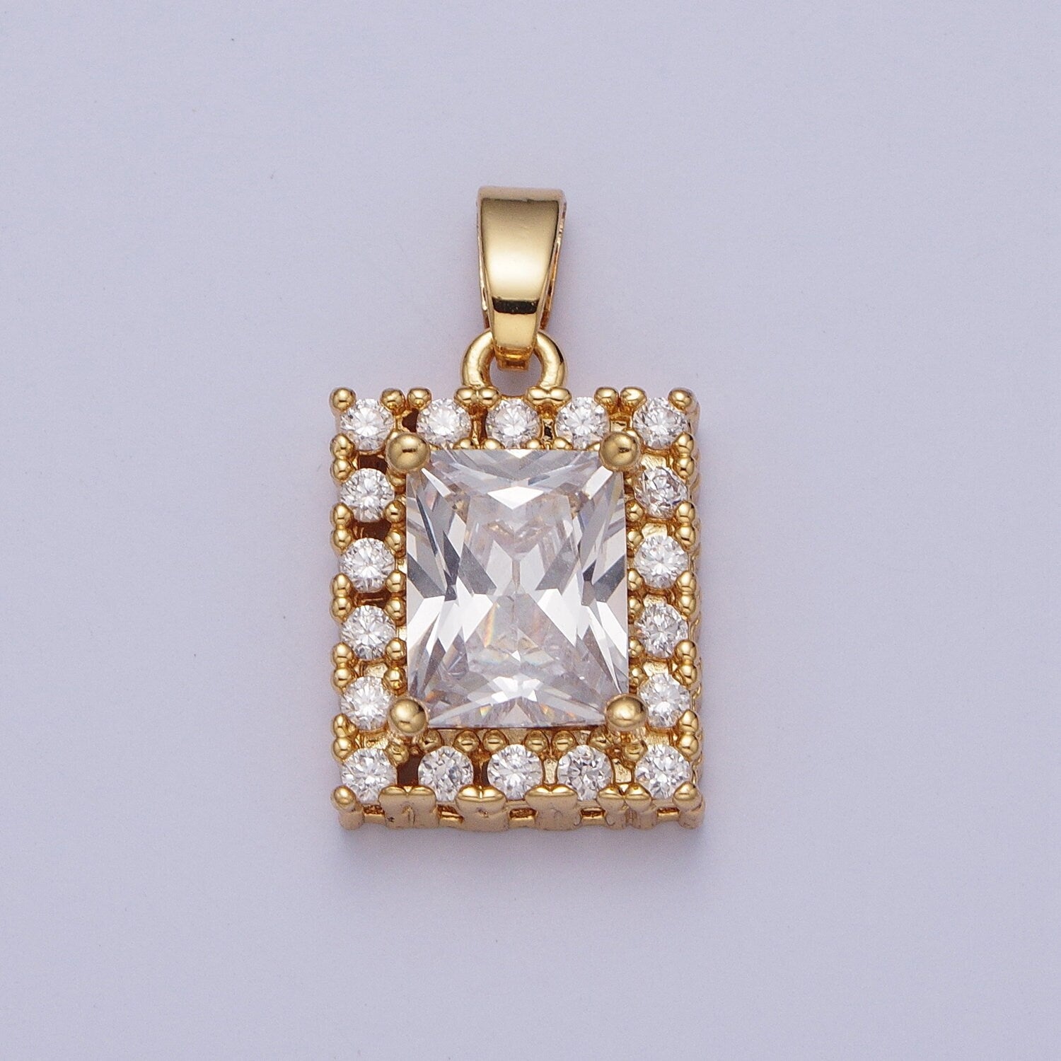 Dainty Clear Micro Paved CZ Rectangular Gold Pendant | H532