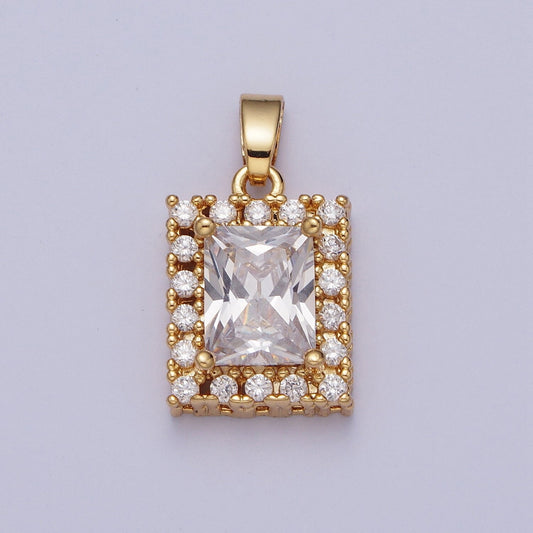 Dainty Clear Micro Paved CZ Rectangular Gold Pendant | H532