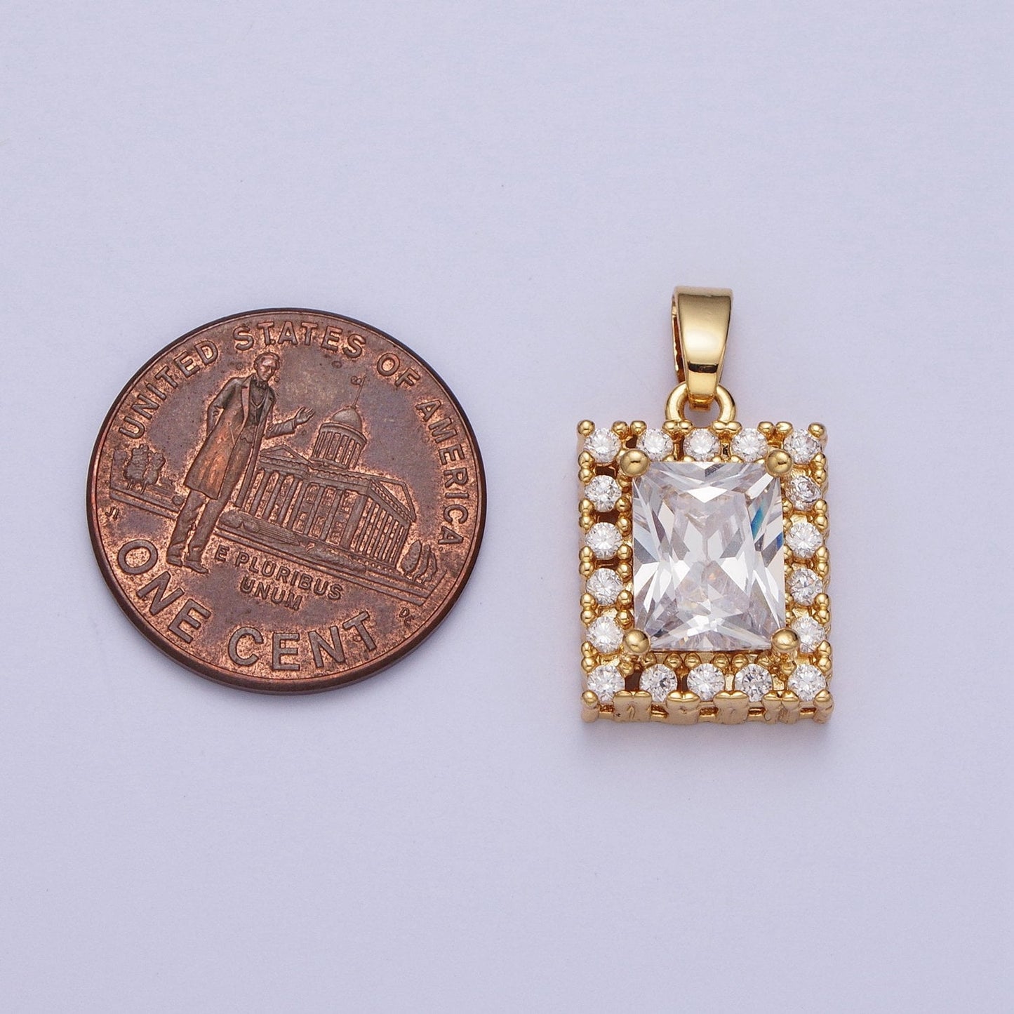 Dainty Clear Micro Paved CZ Rectangular Gold Pendant | H532